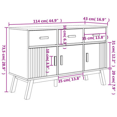 vidaXL Skjenk OLDEN hvit og brun 114x43x73,5 cm heltre furu