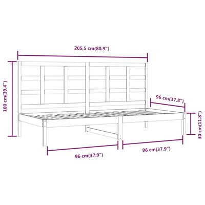 vidaXL Dagseng uten madrass hvit 90x200 cm heltre furu