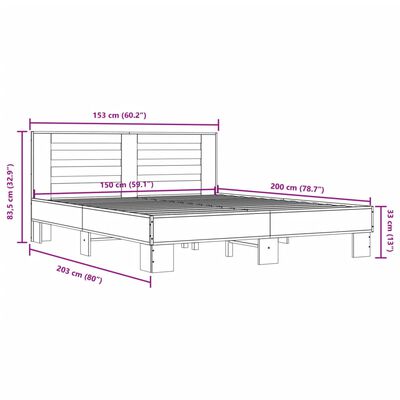 vidaXL Sengeramme sonoma eik 150x200 cm konstruert tre og metall