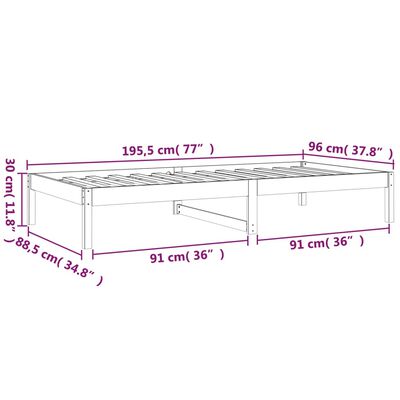 vidaXL Dagseng 90x190 cm Single heltre furu