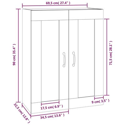 vidaXL Hengende veggskap røkt eik 69,5x32,5x90 cm