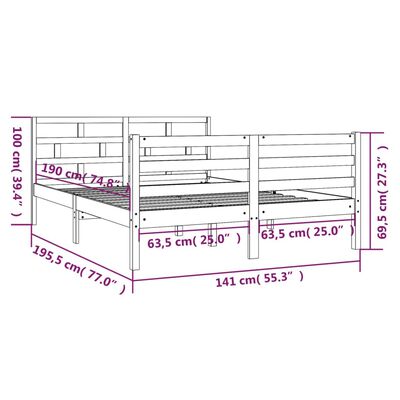 vidaXL Sengeramme grå 135x190 cm Double heltre