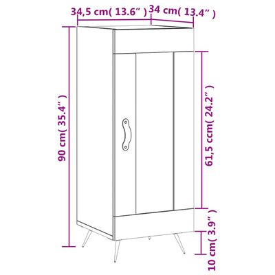 vidaXL Skjenk hvit 34,5x34x90 cm konstruert tre