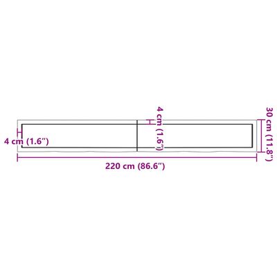 vidaXL Vegghylle mørkebrun 220x30x(2-4) cm behandlet heltre eik