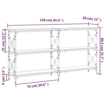 vidaXL Konsollbord sonoma eik 156x28x80,5 cm konstruert tre