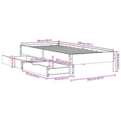 vidaXL Sengeramme uten madrass hvit 100x200 cm heltre furu