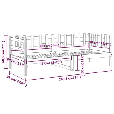 vidaXL Dagseng uten madrass 90x200 cm heltre furu