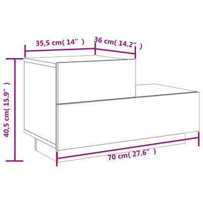 vidaXL Nattbord med LED svart 70x36x40,5 cm