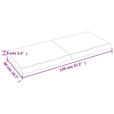 vidaXL Bordplate lysebrun 120x50x(2-6) cm behandlet heltre eik