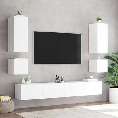 vidaXL Vegghengt TV-benk med LED hvit 40,5x35x40 cm