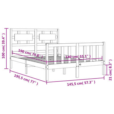 vidaXL Sengeramme med hodegavl svart 140x190 cm heltre