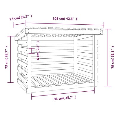 vidaXL Vedstativ hvit 108x73x79 cm heltre furu