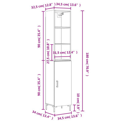 vidaXL Highboard svart 34,5x34x180 cm konstruert tre