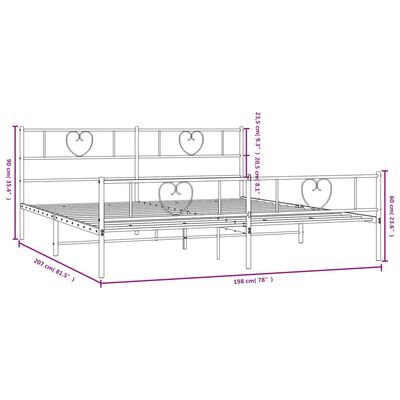 vidaXL Sengeramme i metall med hode- og fotgavl hvit 193x203 cm