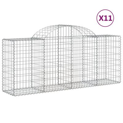 vidaXL Gabionkurver buede 11 stk 200x50x80/100 cm galvanisert jern