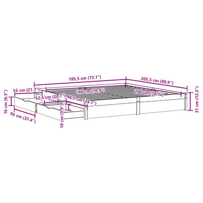 vidaXL Sengeramme uten madrass hvit 180x200 cm heltre furu