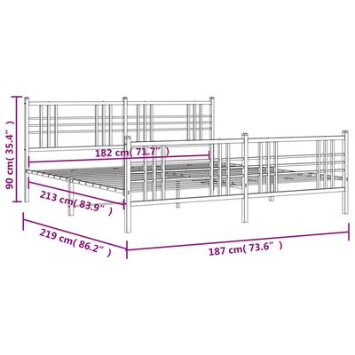 vidaXL Sengeramme i metall med hode- og fotgavl svart 183x213 cm