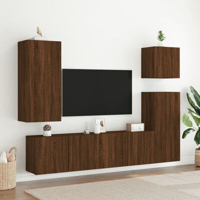 vidaXL Veggmonterte TV-benker 2 stk brun eik 80x30x41 cm