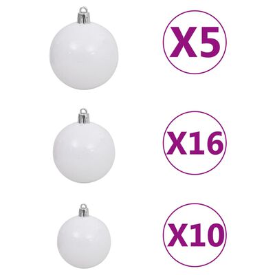 vidaXL Forhåndsbelyst kunstig juletre med kulesett hvit 210 cm PVC