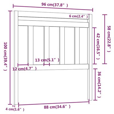 vidaXL Sengegavl 96x4x100 cm heltre furu