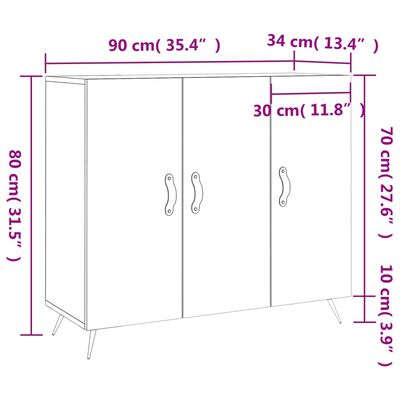 vidaXL Skjenk høyglans hvit 90x34x80 cm konstruert tre