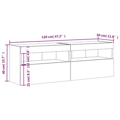 vidaXL Vegghengte TV-benker med LED 2 stk svart 60x30x40 cm