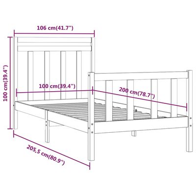 vidaXL Sengeramme hvit heltre furu 100x200 cm