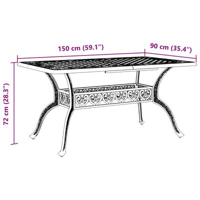 vidaXL Hagebord grønn 150x90x72 cm støpt aluminium