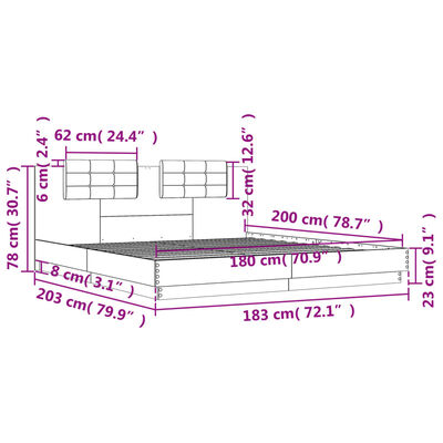 vidaXL Sengeramme med hodegavl røkt eik 180x200 cm konstruert tre