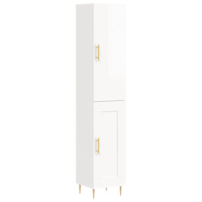 vidaXL Highboard høyglans hvit 34,5x34x180 cm konstruert tre