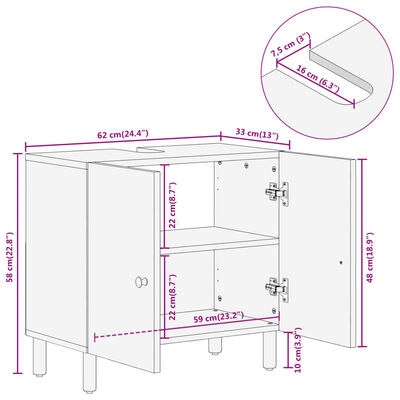 vidaXL Servantskap 62x33x58 cm heltre akasie