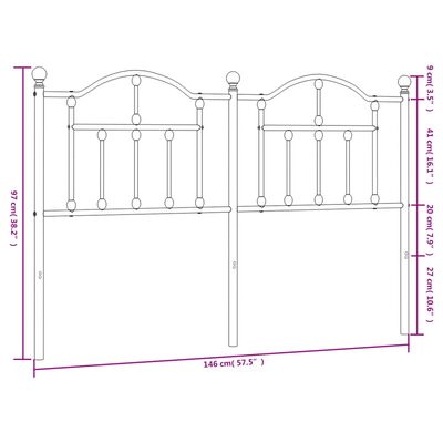 vidaXL Sengegavl i metall hvit 140 cm