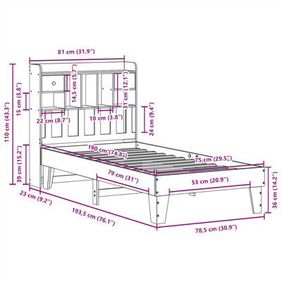 vidaXL Sengeramme uten madrass voksbrun 75x190 cm heltre furu