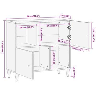 vidaXL Sideskap 80x33x75 cm heltre mango