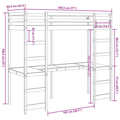 vidaXL Ramme for loftseng uten madrass hvit 75x190 cm heltre furu