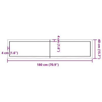 vidaXL Bordplate mørkebrun 180x40x(2-6) cm behandlet heltre eik