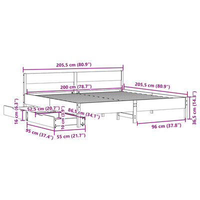 vidaXL Sengeramme med madrass hvit 200x200 cm heltre furu