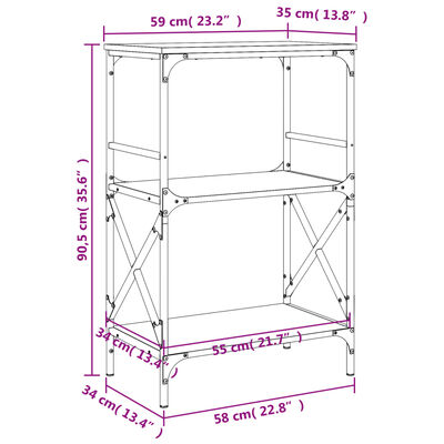 vidaXL Bokhylle 3 etasjer grå sonoma 59x35x90,5 cm konstruert tre