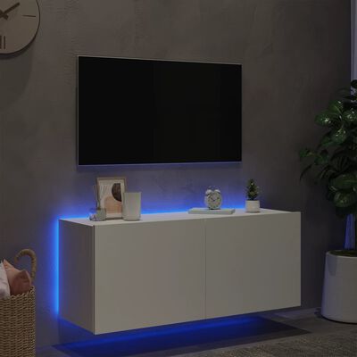 vidaXL Vegghengt TV-benk med LED hvit 100x35x41 cm