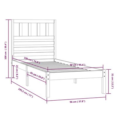 vidaXL Sengeramme svart 90x190 cm heltre furu