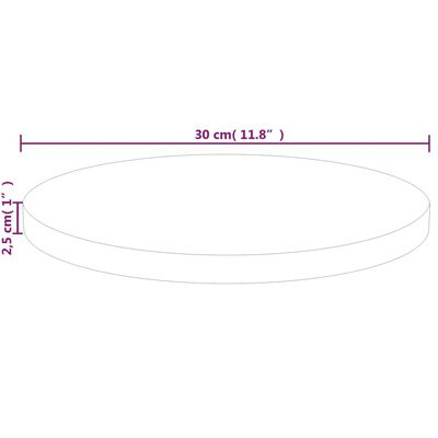 vidaXL Rund bordplate Ø30x2,5 cm ubehandlet heltre eik