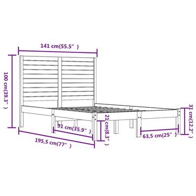 vidaXL Sengeramme svart heltre 135x190 cm Double