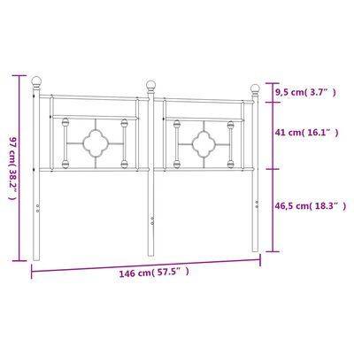 vidaXL Sengegavl i metall hvit 140 cm