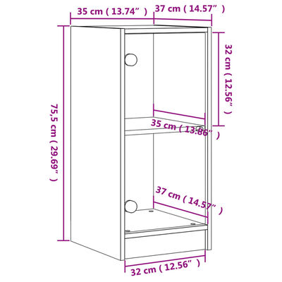 vidaXL Sideskap med glassdører brun eik 35x37x75,5 cm