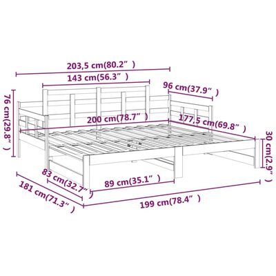 vidaXL Uttrekkbar dagseng grå heltre furu 2x(90x200) cm