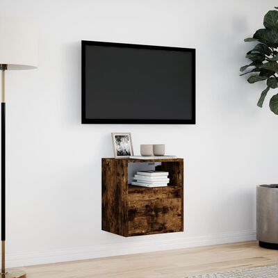 vidaXL Vegghengt TV-benk med LED røkt eik 41x31x45 cm