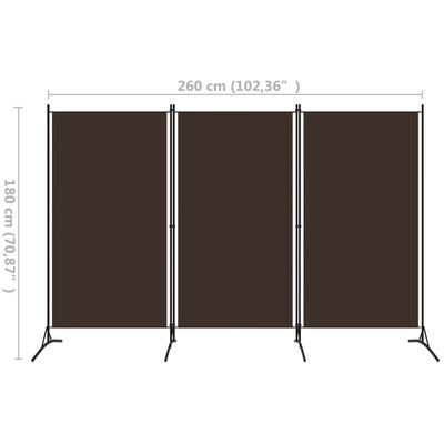 vidaXL Romdeler 3 paneler brun 260x180 cm