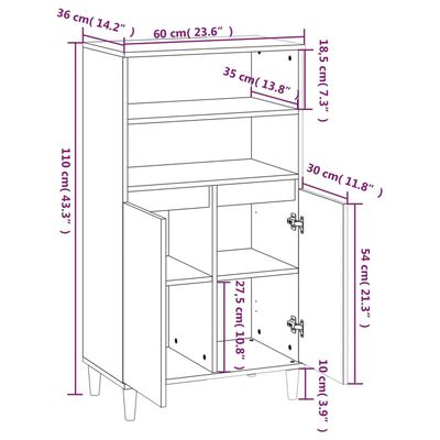 vidaXL Highboard svart 60x36x110 cm konstruert tre