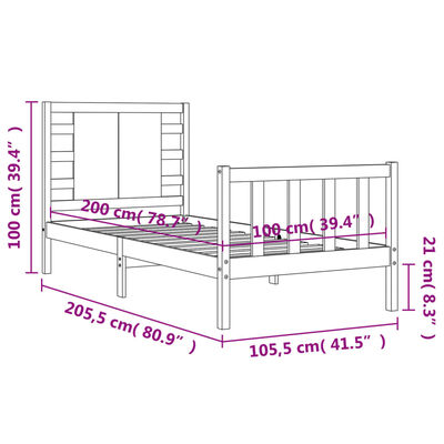 vidaXL Sengeramme med hodegavl hvit 100x200 cm heltre