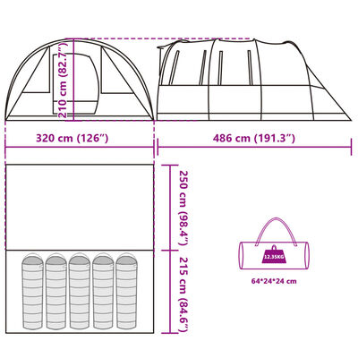 vidaXL Tunneltelt for camping 5 personer blå vanntett